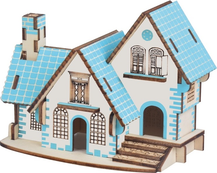 Woodcraft Puzzle 3D in legno Casa blu - Costruzioni di casette in legno