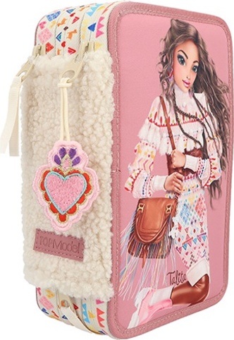 Astuccio con accessori Top Model, Rosa, motivo lana, Talita, a tre livelli  - Materiale scolastico