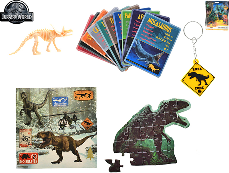 Set di attività dinosauri Jurassic World Dominion: puzzle, portachiavi,  scheletro, adesivi, carte - Altri