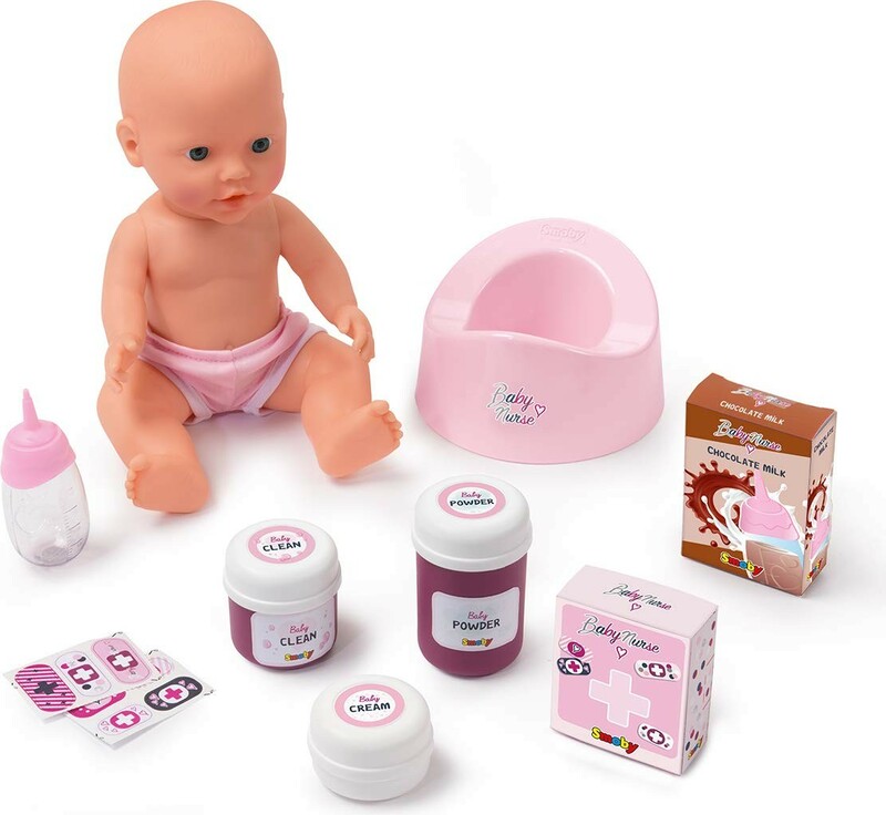 Smoby Baby Nurse Puppen-Beistellbett und Wickeltisch 2in1 mit Puppe Anstellbett