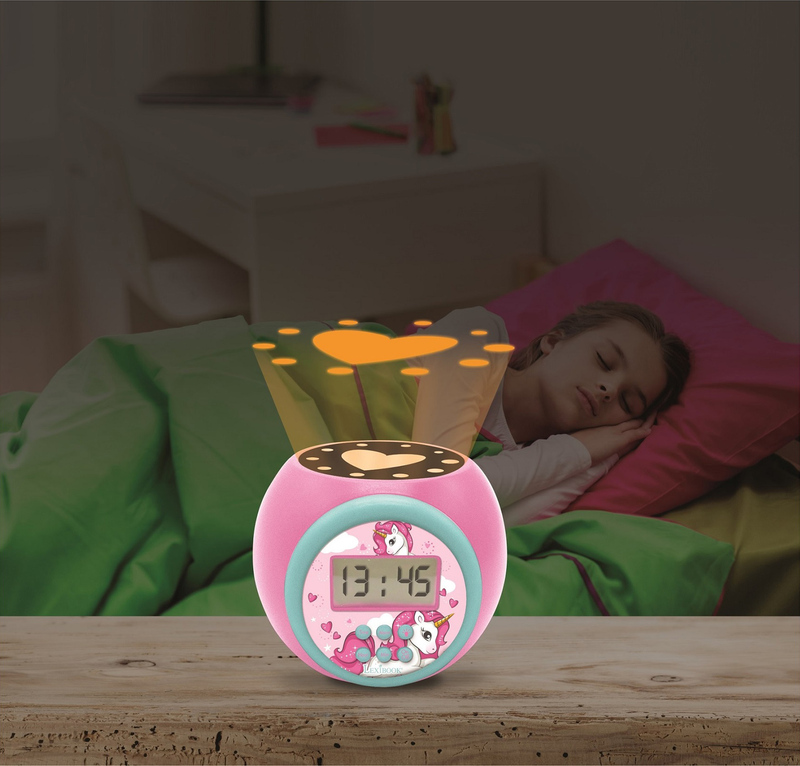 Réveil Analogique Enfant Licorne - Silencieux (sans Tic-tac), Lumière LED Colorée, Volume Réglable