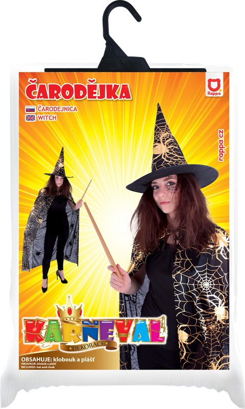 Mantello Da Strega Per Bambini Con Cappello E Bacchetta – Costume Halloween Per Bambini 4-13 Anni, Nero E Oro