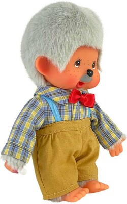 Monchhichi-GranPa-Plush-with-Suspenders-and-Red-Bow-Tie-Right-Side-Profile-by-Sekiguchi-at-jellybeet