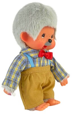 Monchhichi-GranPa-Plush-with-Suspenders-and-Red-Bow-Tie-Right-Side-Profile-by-Sekiguchi-at-jellybeet