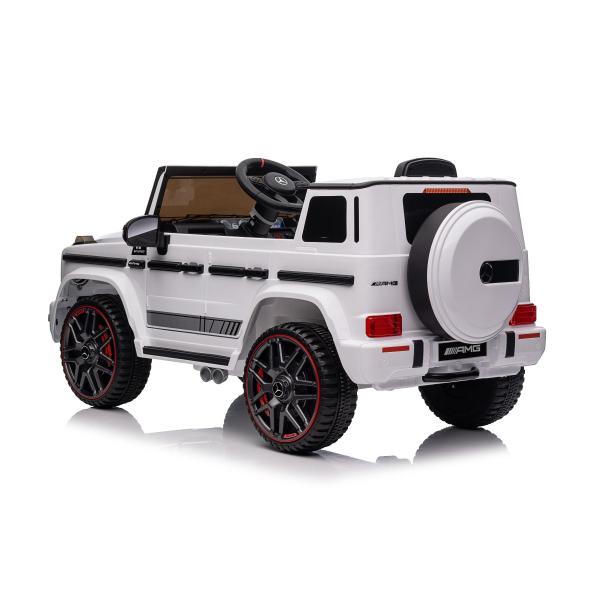 Elektrické autíčko Mercedes G, bílé, jednomístné sedadlo, 12V baterie, 2,4 GHz DO, 2X MO