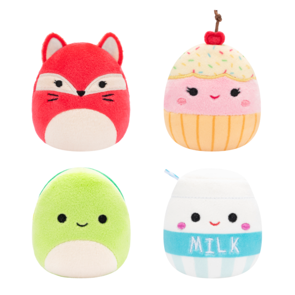 SQUISHMALLOWS Micromallows 4Pack - Liška, Želva, Mlíčko, Dort