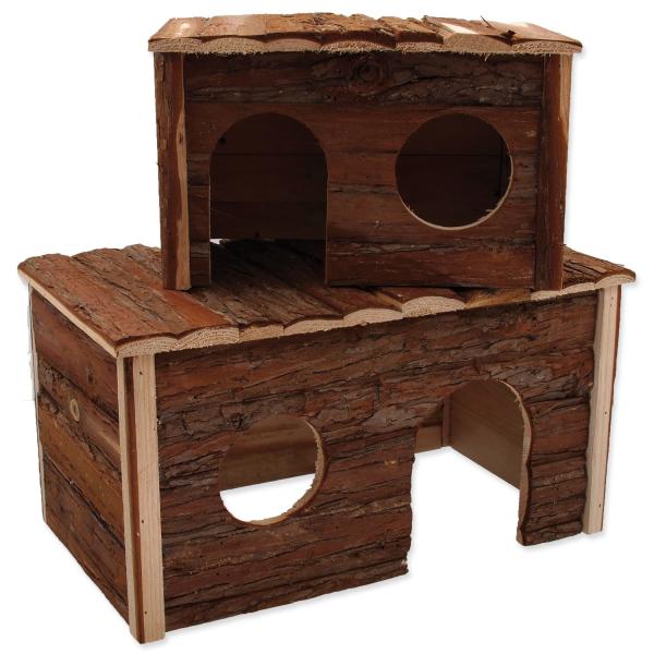 Domeček Small Animals dřevěný s kůrou 28x18x16cm
