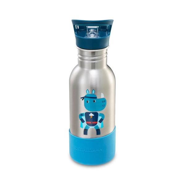 Lilliputiens Borraccia Per Bambini In Acciaio Inox 600 Ml, Super Marius, Con Cannuccia E Base In Silicone Antiurto, Ottima Per La Scuola, Il Picnic E Le Passeggiate, Dai 2 Anni, 84473-image