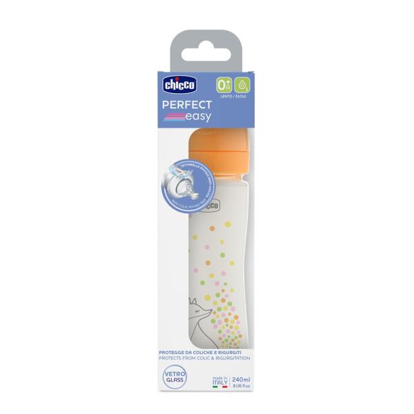 CHICCO Láhev kojenecká skleněná Perfect Easy 240 ml slow silikon dívka 0m+ (obrázek 3)