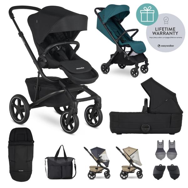 EASYWALKER Kombinovaný kočárek Jimmey Pepper Black XXL RWS + Jackey Teal Green