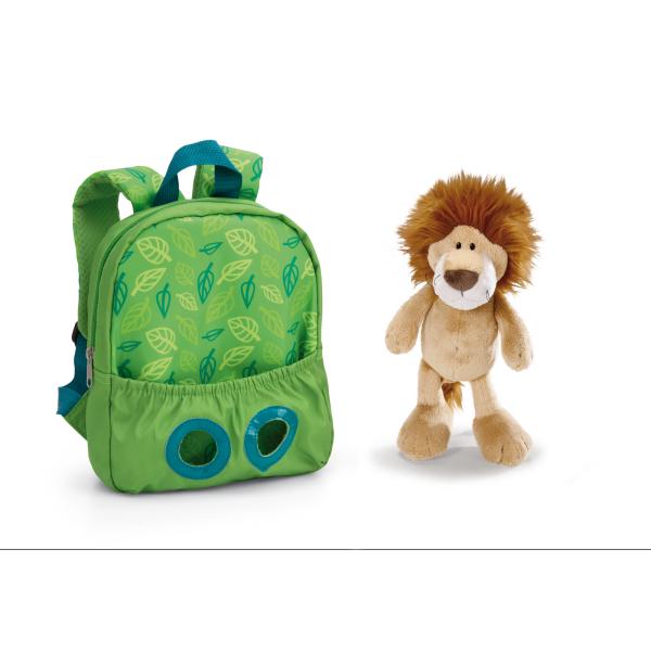 NICI Batůžek 21x26cm s plyšákem Lev 25cm, zelený