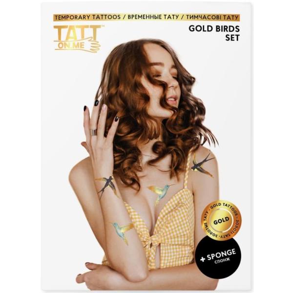 TATTonMe Metalické tetovačky pro ženy Ptáci sada Gold