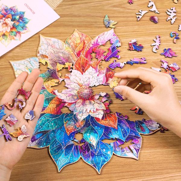 RoboTime Dřevěné puzzle Květinová mandala (obrázek 4)