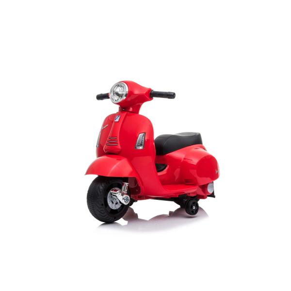 Motocicletta elettrica Vespa GTS, rossa, con ruote ausiliarie, omologata, batteria 6V, 30W