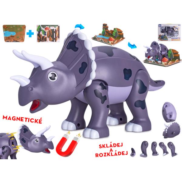 Dinosaurus Triceratops 28cm magnetický s doplnkami 2ks