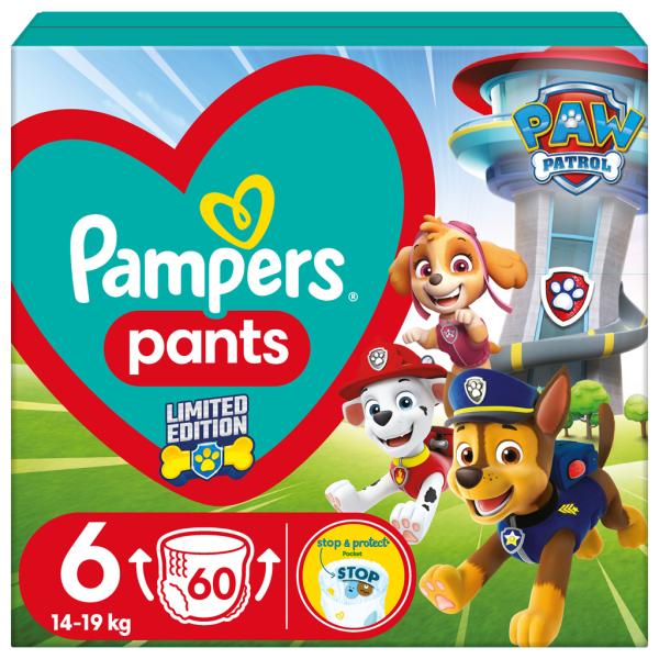 PAMPERS Plenky kalhotkové Active Baby Pants Paw Patrol vel. L 6 (14-19 kg) 60 ks