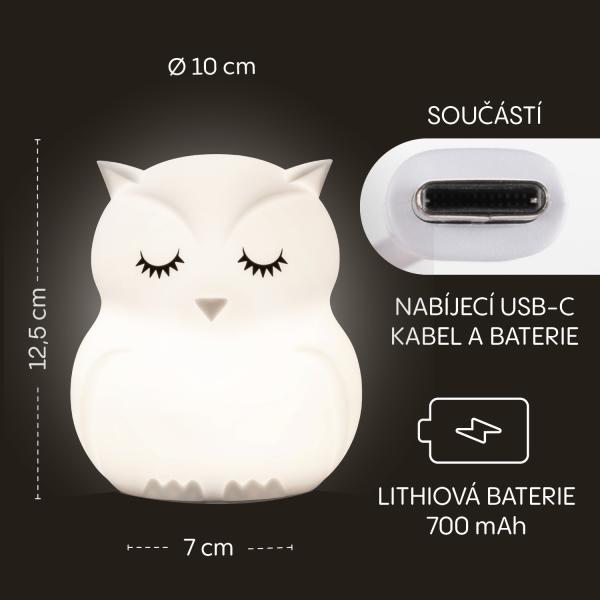 Silikonová noční LED lampa velikost M, Owl (obrázek 9)
