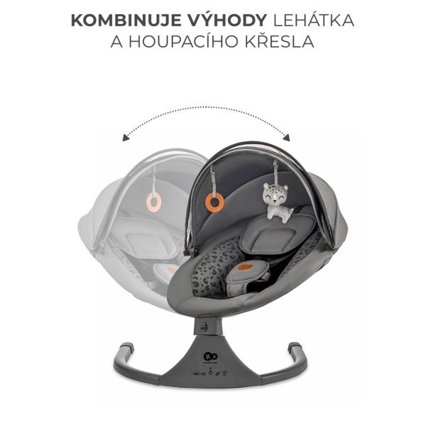 KINDERKRAFT Houpací lehátko s melodií 2v1 Lumi, do 9 kg, Premium Dark Grey