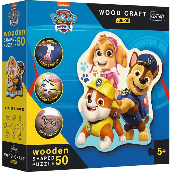 Trefl Dřevěné puzzle Junior 50 dílků - Veselá Tlapková Patrola / PAW Patrol