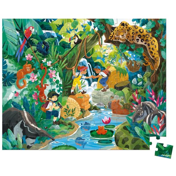 Janod Puzzle v kufříku Dobrodružství v džungli 100 ks