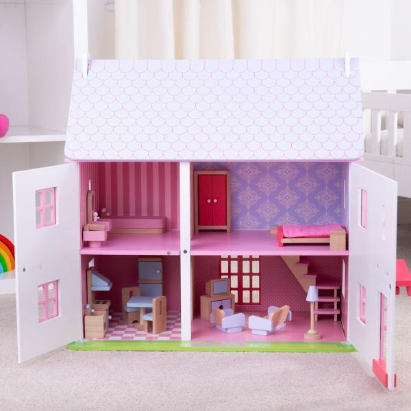 Bigjigs Toys Růžový domeček pro panenky (obrázek 5)