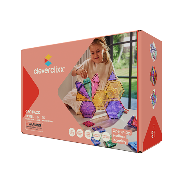 Cleverclixx Juego de construcción magnético Geo Pack Pastel – 45 piezas