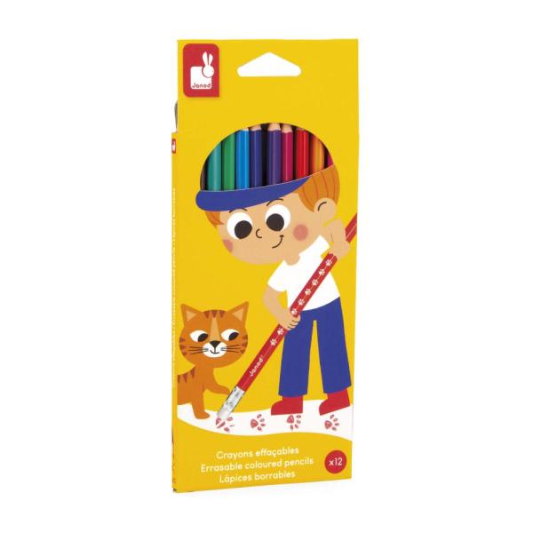 Janod Colorino Dětské pastelky s gumou 12 barev odolné (obrázek 5)