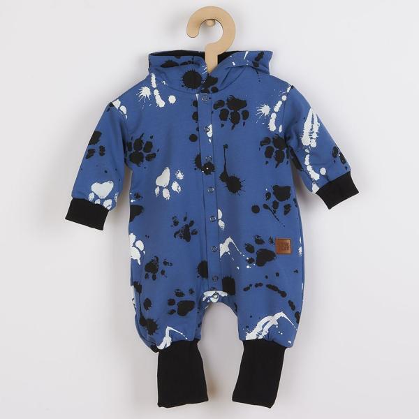 Dojčenský bavlněný overal s kapucí a ušima New Baby labka modrý 74 (6-9m)