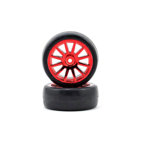 Traxxas koleso, disk 12-spoke červený, pneu slick (2)