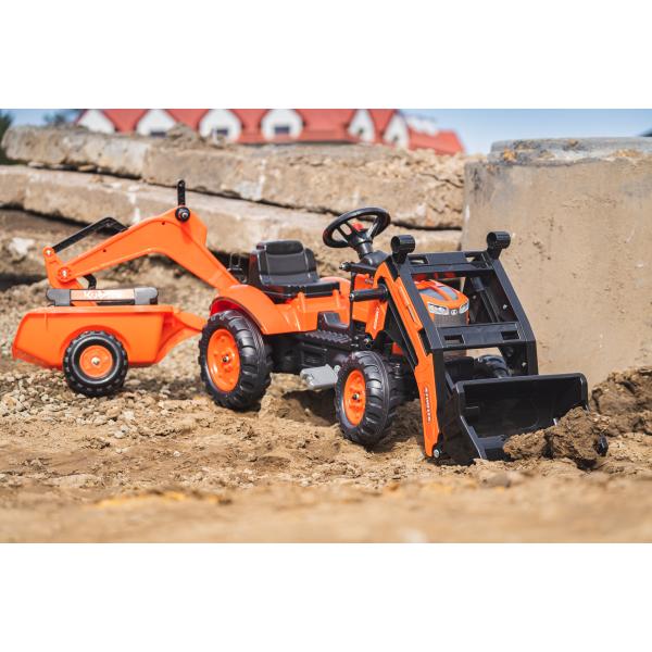 Falk šlapací traktor 2065N Kubota backhoe s předním bagrem a přívěsem s otočným bagrem (obrázek 3)