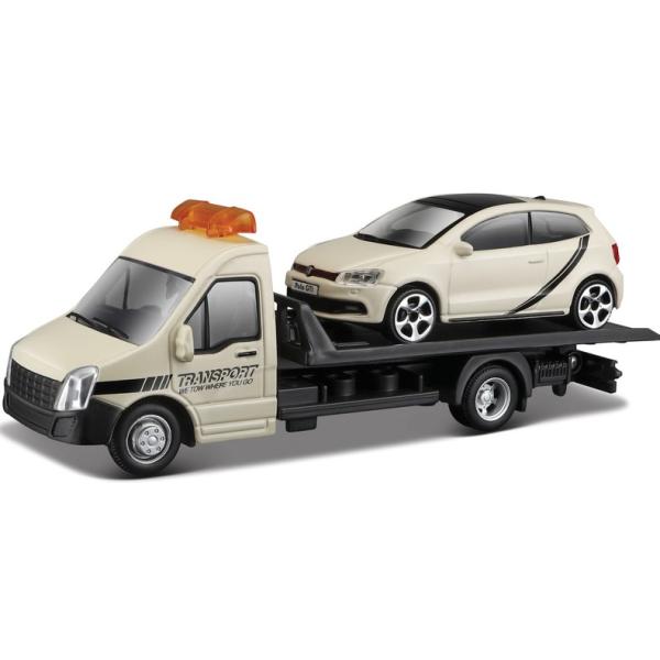 Bburago 1:43 Carro attrezzi + VW Polo GTI bianco