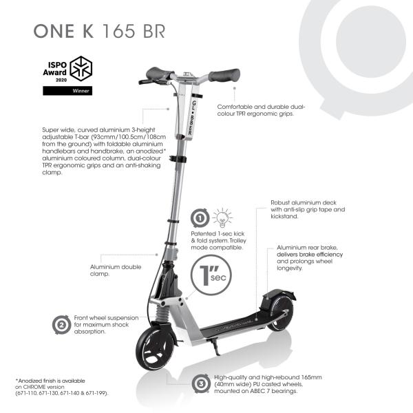 Globber Koloběžka One K 165 BR Ruby s předním tlumičem a brzdou, nosnost 100kg (obrázek 6)