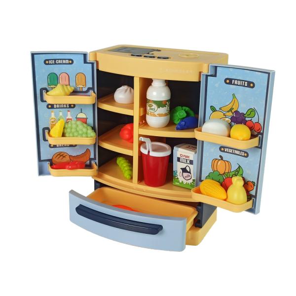 Lednička 26x18x12cm modrá na baterie s doplňky se světlem a zvukem