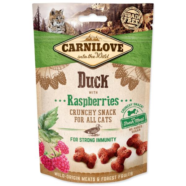 Pochoutka Carnilove Cat Crunchy Snack kachna s malinovými listy 50g