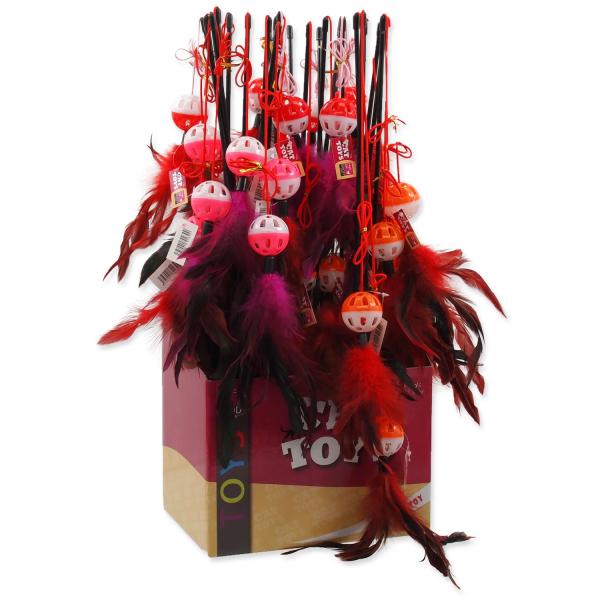 Hračka Magic Cat prut míček plast s peříčky 22cm+50cm 24ks