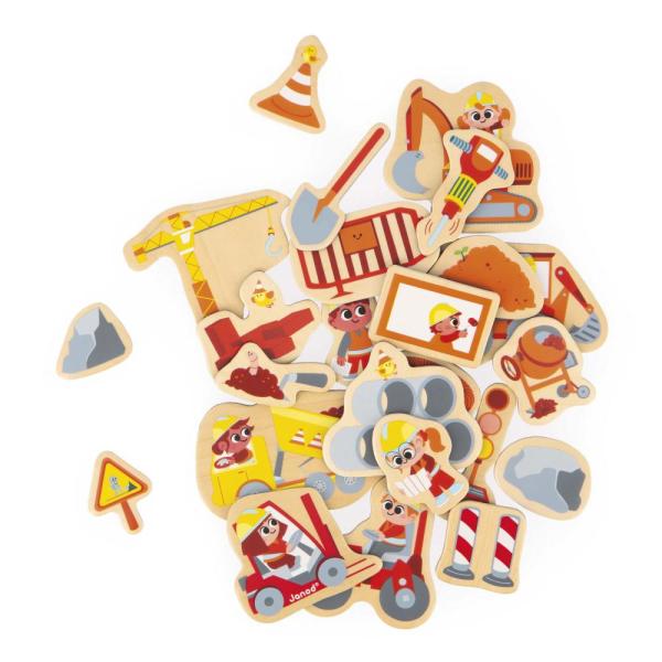 Janod Dřevěné magnetky pro děti Na stavbě 24 ks