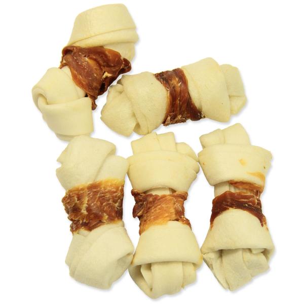 Pochoutka Rasco Premium buvolí kůže obalená kuřecím masem, uzly 6cm 80g