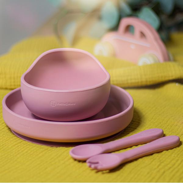 PETITE&MARS Set jídelní silikonový TAKE&MATCH 3 ks Dusty Rose 6m+ (obrázek 10)