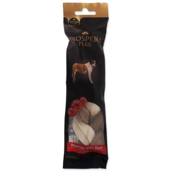 Pochoutka Prospera Plus Surová kůže s hovězím pletená tyčinka 1ks 17,5cm