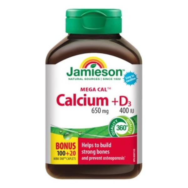 Jamieson Mega Cal™ vápník 650mg s vitamínem D3 400 IU 120 tablet