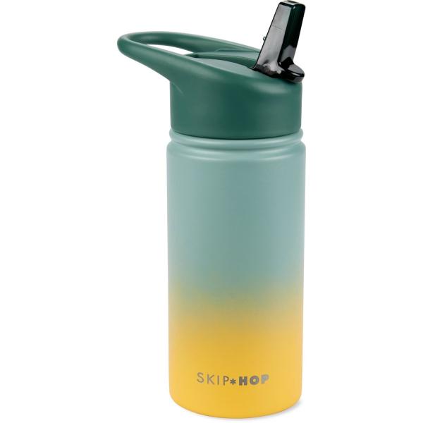 SKIP HOP Láhev s brčkem nerezová Wander – ombré green, 450ml