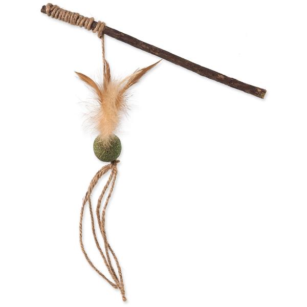Hračka Magic Cat Natural Fun palička s přírodními pírky a provázky mix 25cm (obrázek 3)