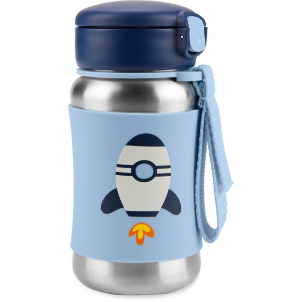 SKIP HOP Spark Style Fľaša so slamkou na vodu nerez Raketa 12 m+