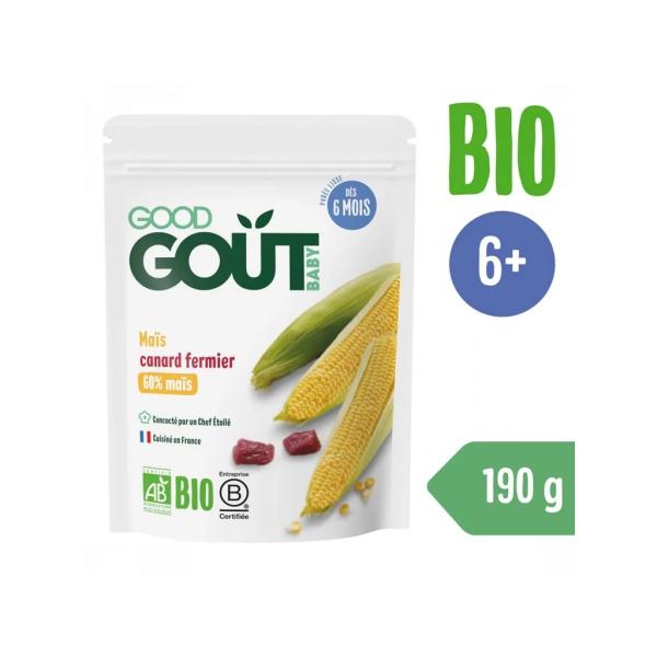 Příkrm zeleninovo-masový BIO Kukuřice s kachním masem 190g Good Gout