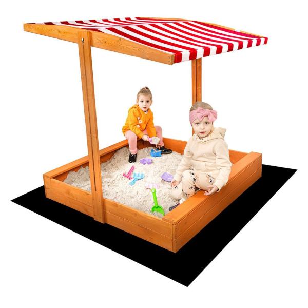Детска дървена пясъчник с покрив Baby Mix 120x120 см червено-бяло