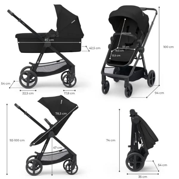 KINDERKRAFT Kočík kombinovaný 4v1 Newly Classic Black + Mink PRO
