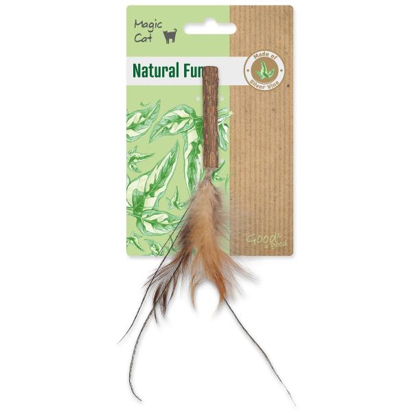 Hračka Magic Cat Natural Fun dřívko s přírodními pírky 6cm