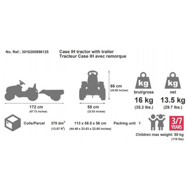 Falk Šlapací traktor 996AB Case IH Puma 240CVX s vlečkou - červený (obrázek 5)