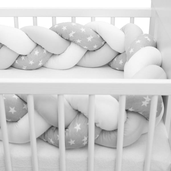 Ochranný mantinel do postýlky vrkoč New Baby Hvězdičky šedo-bílý (obrázek 3)