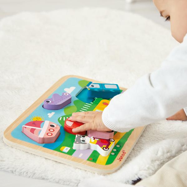 Janod Dřevěné vkládací puzzle pro nejmenší Dopravní prostředky Chunky (obrázek 3)